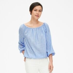 GAP Blue Striped Women's Off-Shoulder Top Linen Blend Size XS